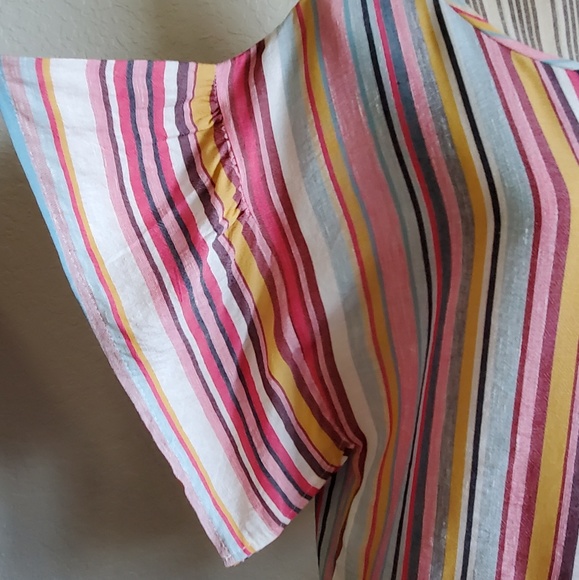 NWT ZUIKI LINEN STRIPED WING SLEEVED WOMENS TOP - Picture 3 of 5